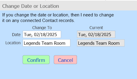 picture of Change Date or Location layout.