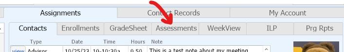 picture of arrow pointing to Assessments tab