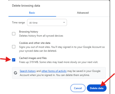 picture show all unchecked except Delete Cached Files